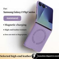 Magnetic For Magsafe Leather Phone Case for Samsung Galaxy Z Flip 7 6 5 4 ZFlip 7FE 5G Wireless Charging Protective Back Cover Galaxy Z Flip4 violetinė