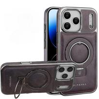 Magnetic Ring Holder Leather Case for iPhone 18 Pro Max 17 Air 16E 16 Plus 15 14 13 12 11 Wireless Charging Stand Plating Cover iPhone 18 Pro Max violetinė