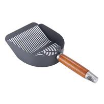 Stainless Steel Cat Litter Shovel Anti-slip Fine Mesh Cat Poop Scooper with Wooden Handle Durable Cat Toilet Scoop gray