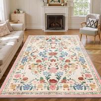 Vintage Cottagecore Floral Area Rug Retro Botanical Flower Soft Non-Slip Carpet Boho Illustration Design Living Room Bedroom Rug 80x120cm gray