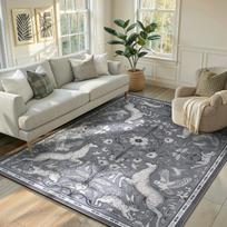 Vintage Medieval Forest Deer Rabbit Floral Border Area Rug Living Room Bedroom Home Decor Floor Mat Non Slip Carpet Gift 40x60cm