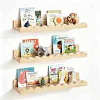 In-Stock Wave-Edged Solid Wood Wall Shelf for Children's Room: Decorative Book and Storage Shelf Set of 2