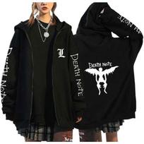 Japan Anime Death Note Zip Up Hoodies Gothic Men's Cartoon Misa Amane L Ryuk-Graphic Streetwear Black Fleece Zipper Jacket Coats 5XL gray