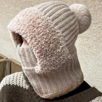 Winter Warm Balaclava Hat Thermal Knitting Plush Face Mask Hooded Neck Warmer for Outdoor Hike Cycling Cold-proof Cap gray
