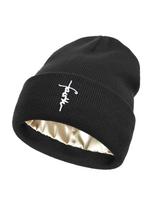 Embroidered Letter Beanies Bonnet For Women&Men 2Layer Silk Satin Lined Anti Static Knitted Hat Autumn Winter SKi Skullies Cap juoda