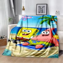 Juokingas S-SpongeBob Patrick Star Animacinis Flanelinis Antklodas Minkštas Šiltas Mėtomasis Antklodas Miegamajam Svetainei Lovai Stovyklavimui Iškylai Vaikams 75x90cm blue