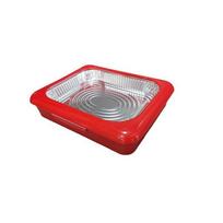 2-in-1 Foil Fancy Panz: Outdoor Fresh-Keeping Tray & Bowl Heat Preserver raudona