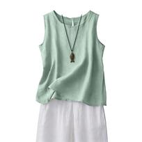 Women's Casual Linen Button Front Sleeveless Tank Top - Lightweight Breathable Loose Fit for Summer Everyday Wear XXL šviesiai žalios spalvos
