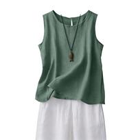 Women's Casual Linen Button Front Sleeveless Tank Top - Lightweight Breathable Loose Fit for Summer Everyday Wear M žalia