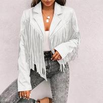 Women's Casual Loose Fit Color Long Sleeve Jacket with Tassel Lapel Collar M balta