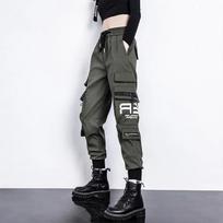 Women Elastic High Waist Loose Streetwear Pant Baggy Tactical Trouser L juoda