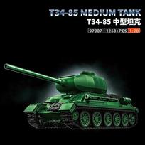 T34-85 Tank Model Kit 1263PCS 360° Turret Rotation Quick-Snap Modules Interior Minifigure MOC Tank Model DIY Toy Birthday Gift black