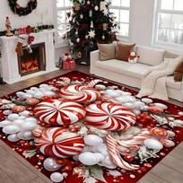 VIKAMA Merry Christmas Large Area Rug Peppermint Candy Pattern Vintage Washable Floor Mat Living Room Hallway Home Decor 80cmx120cm