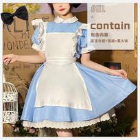 Alice In Wonderland Cosplay Dress Blue Maid Costume Sweet French Style Anime Roleplay Outfit Women M beige