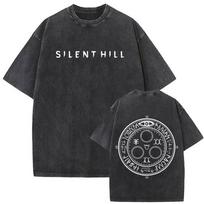 Hot Sale Game Silent Hill Washed Retro T-shirt Men Women Vintage Cotton Oversized T Shirt Male Gothic Rock Horror Merch T-shirts S black