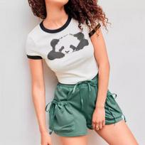 European and American Spicy Girl Dopamine Pattern Printing Academy Style Short Naked Women's Versatile T-shirt L balta