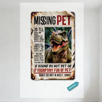 Vintage Missing Green Dinosaur Newspaper Ad Style Metal Tin Sign - Retro Humorous Absurd Pet Poster for Home/Bar/Cafe Man Cave D 20x30cm（7.8x11.8inch） gray
