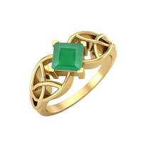 5MM Square Green Onyx Gemstone 925 Sterling Silver Gold Plated Solitaire Celtic Women's Engagement Ring 6 geltona