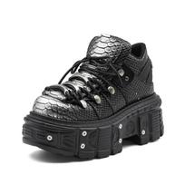 Gotikiniai Kulniukai Roko Batai Naujas Punk Stilius Moteriški Batai Suvarstomi Kulno Aukštis 6CM Platforminiai Batai Moteris Metalinis Dekoras Moteriški Sportbačiai 36 black