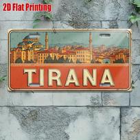 D FlatpcVintage Metal Sign Outdoor Wall Art (xcm) Number TIRANA Aluminum Sign with Albania Cityscape Great for Home 15x30cm(5.9x7.8inch) beige