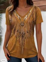 Women Summer T Shirt Vintage Geometric Pattern Print Short Sleeve Tees Casual Printed Tops 7XL ruda