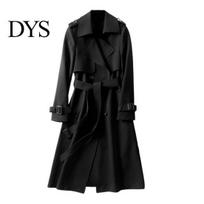 Women Classic Coat Fall Winter Jacket Double-breasted Buttons Solid Color Turn-down Hand Pocket Collar with Belt Mid Length Windproof Outdoor Overcoat XXL juoda