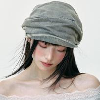 Old retro washed cowboy painter hat women's big head circumference newsboy hat showing face small versatile beret tide One size fits all gray