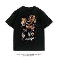 West Coast Rap Eminem 2PAC Dog Brother Rock Hip Hop Summer Cotton Short Sleeve T-Shirt Men's and Women's Loose Casual Cotton Top 3XL black