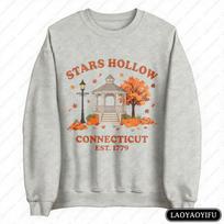 Stars Hollow Connecticut Autumn Pullovers Fall Gazebo Crewneck Hoodie Vintage Fall Pumpkin Gilmore Fan Graphic Preppy Sweater M gray