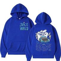 Car-rap Men Hoodie Front JUICE WRLD Brush Letter Print, Sports Car Tracklist Back Graphic, Soft Fleece Pullover Sweatshirt for Sport Daily Wear 2XL