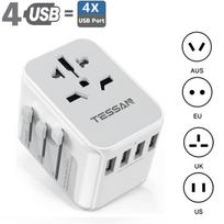 Adapter Travel Tessan Universal Plug International Plug Adapter With 4 Usb Universal Charger For Eu Uk American Canada And Other Countries 4 USB Ports pilka spalva