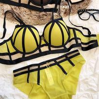 „Classic Bandage“ moteriškas apatinio trikotažo komplektas Sexy Lace Hollow Push Up liemenėlių rinkinys Prekės ženklo apatinis trikotažas Romantiškos rožinės liemenėlės su tinklinėmis kelnaitėmis 75C žalia