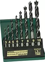 Brüder Mannesmann M54308 medienos grąžtų rinkinys, 8 vnt., 3–10 mm, centruojančiu antgaliu, iš anglinio plieno, plastikiniu dėklu