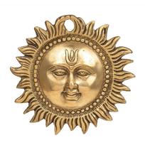 100% Pure Brass Sun Statue, God Surya Murti, Gold, Size - 15 X 15 X 2 Cm Idol brown