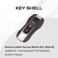 For Porsche Taycan Cayenne Panamera 911 Macan 718 Boxster Cayman Genuine Leather  Keys Case Keycase Cover Shell Keychain Replace black