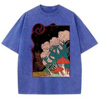 Cottagecore Sodo Grybų Spaudinys Moteriški Skalbti Marškinėliai Hip Hop Vasariniai Marškinėliai Laiski Drabužiai Medvilniniai Streetwear 3XL black