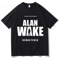Alan Wake 2 Game Printing T-shirt Cotton Short Sleeve Women Men Tshirts Streetwear Unisex Loose XL gray