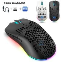 Triple Mode Wireless Gaming Mouse, Bluetooth 5.3 2.4G Wired Rechargeable RGB Mouse, Ergonomic Hollow Out 3600DPI Mute Mice for Laptop PC Mac juoda