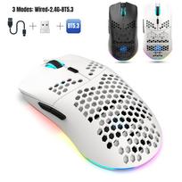 Triple Mode Wireless Gaming Mouse, Bluetooth 5.3 2.4G Wired Rechargeable RGB Mouse, Ergonomic Hollow Out 3600DPI Mute Mice for Laptop PC Mac balta
