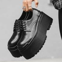 Big Head Leather Men's Casual Trendy Models Increased By 10CM Niche Platform Muffin Male Model Catwalk Models Derby Shoes 41 gray