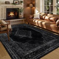 Persian American Black Carpet Large Area Living Room Decoration Home Retro Ethnic Bedroom Rug Cloakroom Lounge Soft Mat Washable 60x90cm door mat