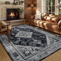 Persian American Black Carpet Large Area Living Room Decoration Home Retro Ethnic Bedroom Rug Cloakroom Lounge Soft Mat Washable 60x90cm door mat