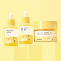 ROUND LAB Vita Niacinamide Dark Spot Skincare 3 Piece Set Serum 30ml × 2 and Glow Capsule Cream 50ml Brightening Radiance Care white