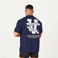 British Gym Streetwear Aesthetic Vanquish Fitness Weightlifting Team Vintage V Logo Back Print Cotton Unisex Crew Neck Tshirt 3XL