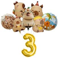 New Capybara Birthday Decoration Capybara Tableware Party Balloons Cups Plate Kit Banner Backdrop Cartoon Deco Supplies Set 10inch beige