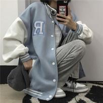 „Harajuku“ didesnio dydžio megztiniai Megztiniai Rudens vilnos megztiniai su gobtuvu, moteriški „Hip Hop Hoodie“ beisbolo uniforma XXL dangaus mėlyna spalva