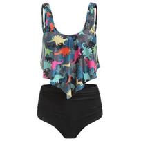 Gėlėmis margintas Tankini rinkinys Moteriški maudymosi kostiumėliai su raukiniais aukštu juosmeniu Vasariniai maudymosi kostiumėliai 2XL gray