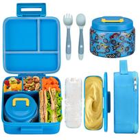 Bento pietų dėžutė vaikams su 8 oz izoliuotu vakuuminės maisto talpykla, pietų krepšiu, šaldymo elementu ir lanksčiu šakute&šaukštu, Neperšlampama 5&Other&1 mėlyna