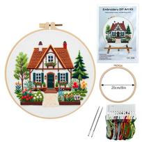 1set Garden shed embroidery material kit, including tools, suitable for beginners, with stitch tutorial, DIY cross-stitch craft materials 20cm brown