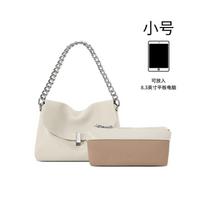Cowhide large bag messenger bag women's new niche high-end chain bag large-capacity commuter shoulder bag women gray